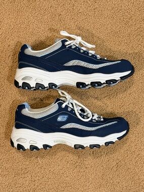 Skechers D'Lites Biggest Fan Navy Blue White Sneakers Size 8.5 SN 11860